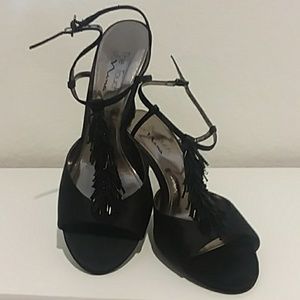 The Touch Of Nina - Beaded T Strap Open Toe Heels